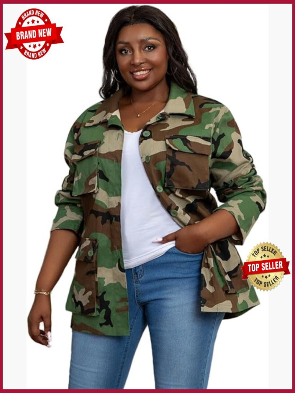 Camo Military Cargo Blazer for Women with Pockets Lightweight Fall Jacket